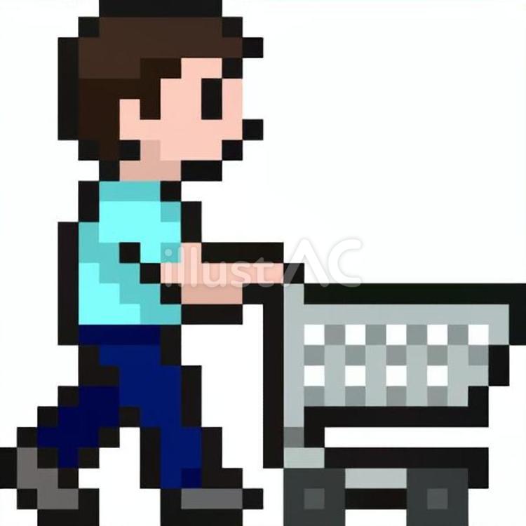 ドット絵のカートを押す男性です。 ドット絵,カート,押すのイラスト素材