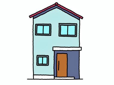 二階建て住宅 住宅,一戸建て,２階建て,家,シンプル,線画,手描き,建物のイラスト素材