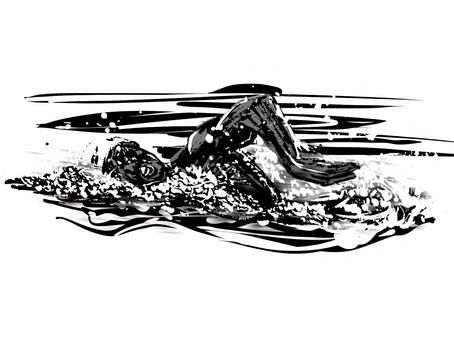 スイマー 墨絵,白黒,スイマー,クロール,水泳,スポーツ,躍動,プールのイラスト素材