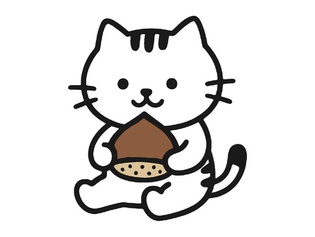 栗を持つネコ ネコ,栗,秋,食べ物,動物のイラスト素材