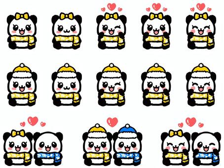 Illustration, panda, sit down, scarf, 