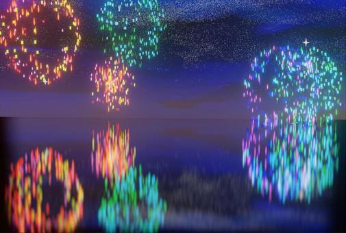打ち上げ花火 打ち上げ花火,鏡花火,花火,夜空,水面のイラスト素材