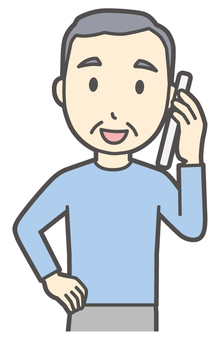  ロンTお爺さん-195-バスト スマホ,お爺さん,高齢者,老人,男性,祖父,人物,かわいい,携帯電話,モバイルのイラスト素材