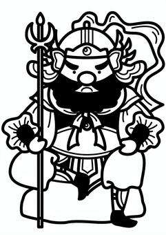 毘沙門天-1c 毘沙門天,毘沙門,七福神,神様,鎧,兜,槍,ヒゲ,岩,石のイラスト素材