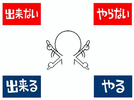 出来ないなど 出来ない,出来る,やらない,やる,文字絵,シルエット,指差し,pop調,手描き,挿絵のイラスト素材