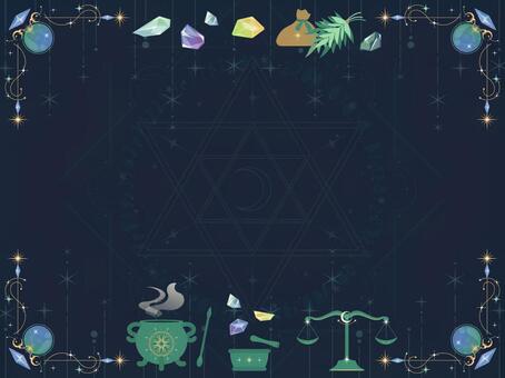 魔法道具フレーム背景11 魔法,魔法道具,ポーション,月,星,石,宝石,薬草,大釜,乳鉢のイラスト素材