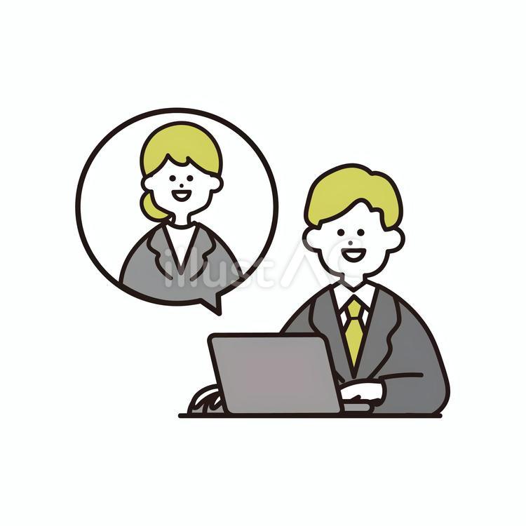 スーツの男性がweb会議 オンライン,会議,会社員のイラスト素材