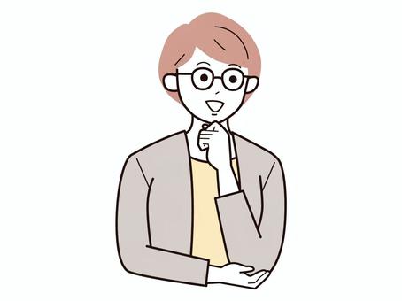 顎に手を当て笑顔の女性会社員A／カラー 上半身,会社員,顎,手,笑顔,女性,お母さん,ママ,社会人,キャリアウーマンのイラスト素材