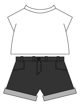 Dark gray shorts on white T, t-shirt, shorts, female, JPG, PNG and AI