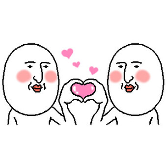 ハートを作る２人のおっちゃん ハート,ラブラブ,カップル,二人,恋人,デート,恋愛,好き,大好き,ありがとうのイラスト素材