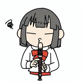 嫌々リコーダーを吹く少女 小学生,リコーダー,吹く,嫌々,嫌がる,不満,不快,楽しくない,不機嫌,木管楽器のイラスト素材