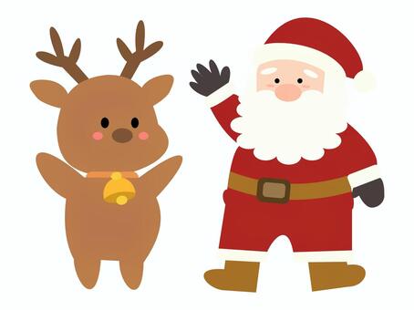 トナカイとサンタセット① トナカイ,サンタ,サンタさん,サンタクロース,人物,クリスマス,かわいい,12月,冬,おしゃれのイラスト素材
