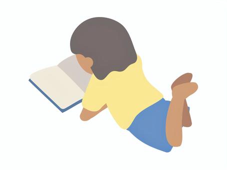 転がって本を読む子供の後ろ姿2 読書,子ども,後姿,背中,本,転がる,はだし,リラックス,全身,日焼けのイラスト素材