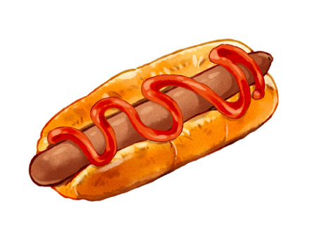 ホットドック 食べ物,パン,ホットドッグ,惣菜パン,ソーセージ,ケチャップのイラスト素材