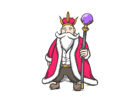 杖を持った威風堂々とした王様(キング) 王様,男性,髭,王冠,マント,手書き,杖,小太り,靴,国王のイラスト素材