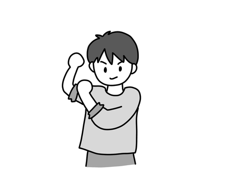 腕まくりをしてる人 グッ,男性,上半身,笑顔,やる気,がんばる,にっこり,シンプル,モノクロ,応援のイラスト素材