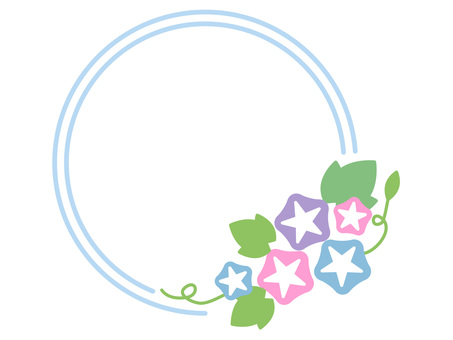 夏と和のボタニカル・朝顔の縁フレーム フレーム,和風,花,夏,朝顔,季節,ボタニカル,飾り枠,丸,円形のイラスト素材