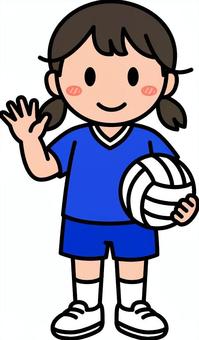 ネイビーのバレーボールの女の子です。 バレーボール,シンプル,スポーツ,体育,クラブ,部活,サークル,運動,球技,競技のイラスト素材