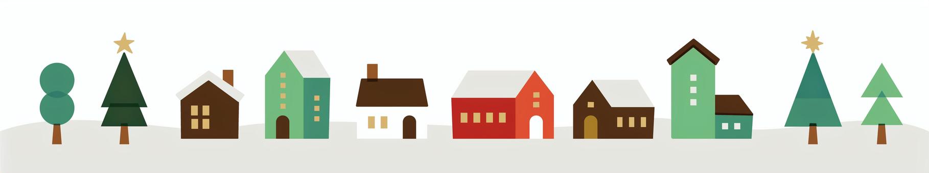 クリスマスツリーと街並みのイラストライン クリスマスツリーと街並みのイラストライン 家,街並み,クリスマス,12月,クリスマスツリー,冬,クリスマスカラー,フレーム,飾り罫,枠のイラスト素材