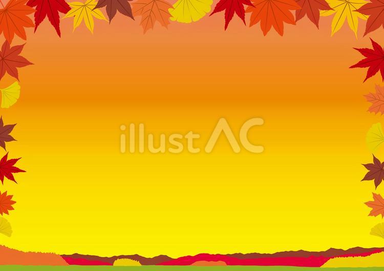 紅葉の背景（山並み）夕焼け 秋,フレーム,背景のイラスト素材