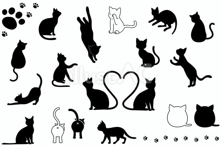 猫のシルエットとフレームのセット 猫,シルエット,フレームのイラスト素材