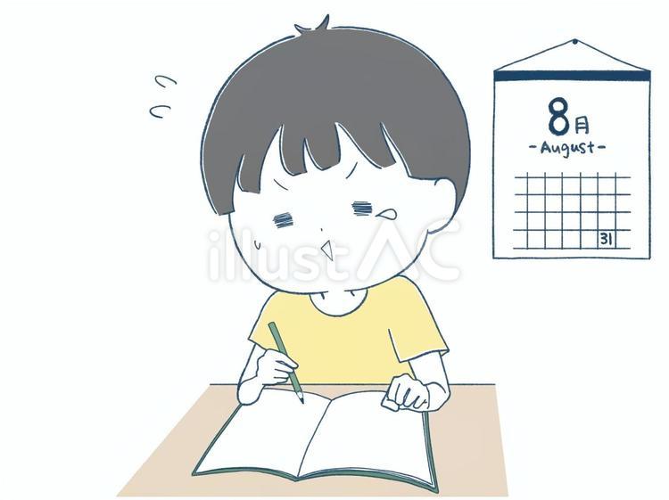 夏休みの宿題が終わってない男の子 宿題,勉強,学習のイラスト素材