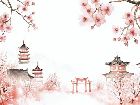 春の京都をイメージした枠のイラスト