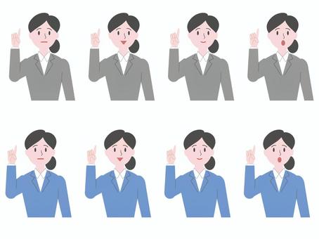 指差しする女性～表情4種類-人物2 人物,人,女性,指差し,会社員,キャリアウーマン,オフィスレディ,ビジネスウーマン,ol,働く女性のイラスト素材