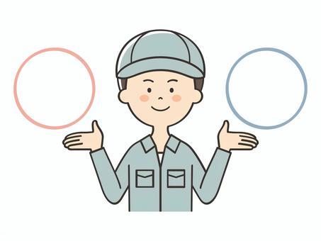 比較する男性作業員 比較する男性作業員 比較,比べる,紹介,説明,選択,選択肢,abテスト,対比,プラン,提案のイラスト素材