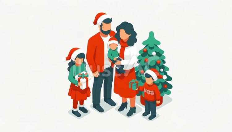 クリスマスを楽しむ家族 クリスマス,イブ,プレゼントのイラスト素材