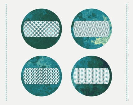 マーブル和柄の青緑円形バッジセット マーブル和柄の青緑円形バッジセット バッジ,アイコン,円形,サークル,デザイン,エレメント,流体,マーブル,リキッド,和柄のイラスト素材