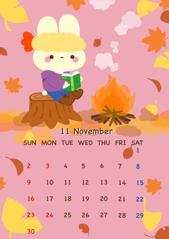 秋のかわいい11月カレンダー 秋のかわいい11月カレンダー 11月,カレンダー,かわいい,うさぎ,本,デフォルメ,食べ物,落ち葉,紅葉,銀杏のイラスト素材