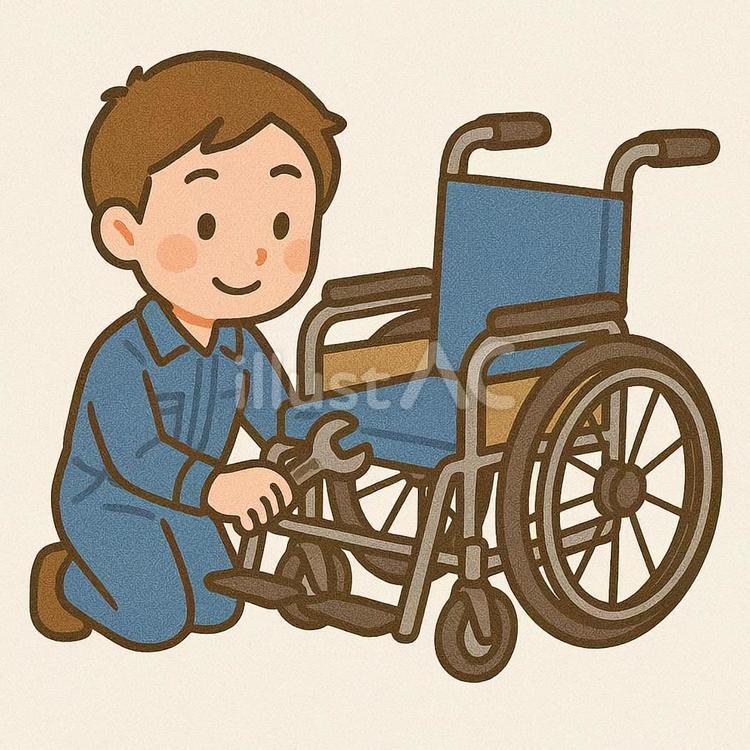 車いすの修理をする男性 車いす,修理作業,福祉のイラスト素材