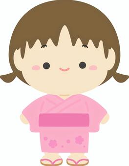 ピンクの浴衣の女の子 夏,浴衣,夏祭り,祭り,人物,女の子,子供,小学生,7月,8月のイラスト素材