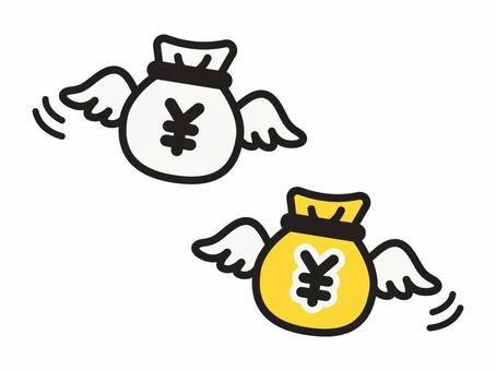 飛んでいくお金　日本円　物価高　増税 お金,日本円,マーク,現金,金銭,money,インフレ,物価高,出費,無駄遣いのイラスト素材