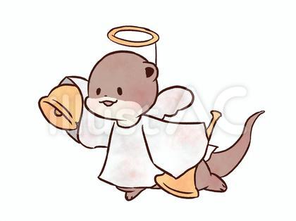 クリスマスの天使の格好をしたカワウソ