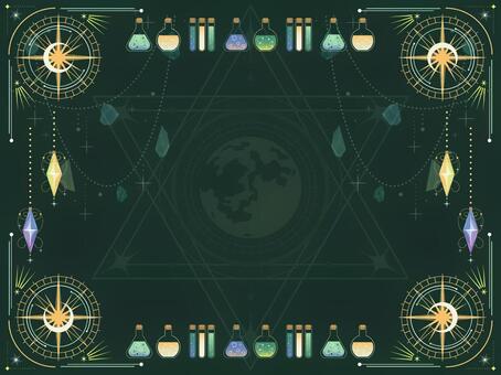魔法道具フレーム背景1 魔法,魔法道具,ポーション,月,星,不思議,ミステリアス,神秘的,デザイン,詰め合わせのイラスト素材