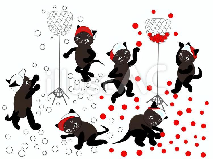 行事猫3 かわいい,動物,手描きのイラスト素材