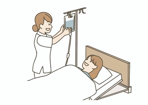 患者に優しく話しかける看護師 患者に優しく話しかける看護師 看護師,患者,入院,病室,病院,点滴,医療,看護,コミュニケーション,笑顔のイラスト素材