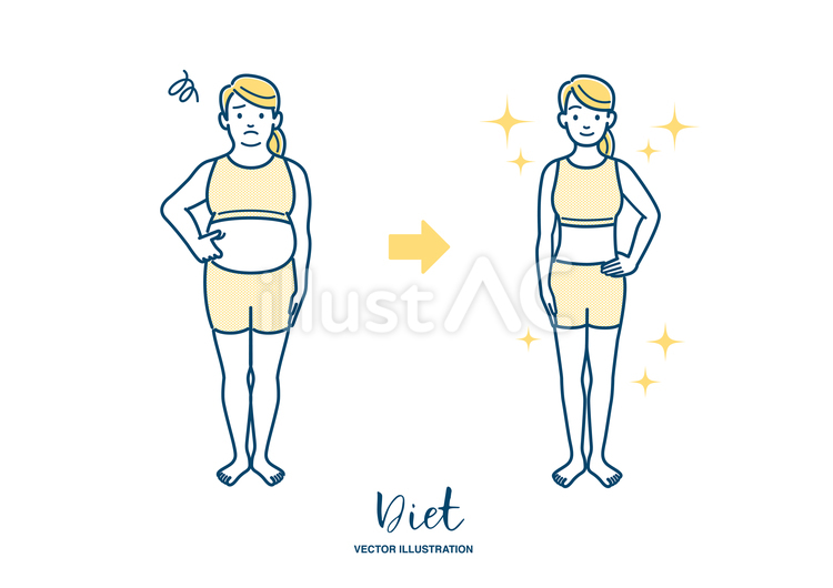 女性のダイエットのビフォーアフター ダイエット,女性,フィットネスのイラスト素材
