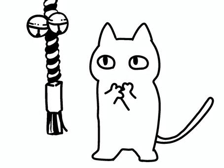 お参りする白猫 白猫,お参り,初詣,白黒,かわいい,ゆるい,キャラクター,新年,和風,シンプルのイラスト素材