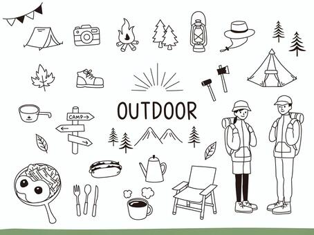 Illustration, camp, outdoor, line drawing, 
