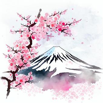 富士山和櫻花的水彩插圖, 富士山和櫻花的水彩插圖, 富士山, 手繪, 櫻花,