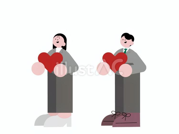 ハートを持つ会社員の男女 会社員,ハート,おしゃれのイラスト素材