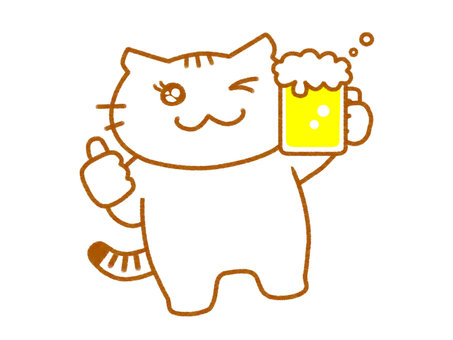 ビールで乾杯2　白猫 ねこ,猫,白猫,ビール,乾杯,グラス,泡,コップ,飲み物,宴会のイラスト素材