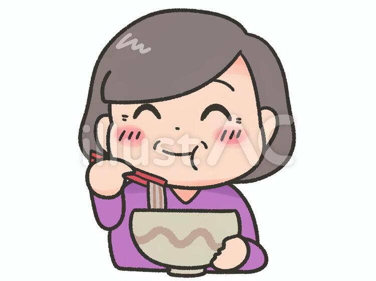 手描き風そばを食べるおばあさん 蕎麦,おばあさん,祖母のイラスト素材