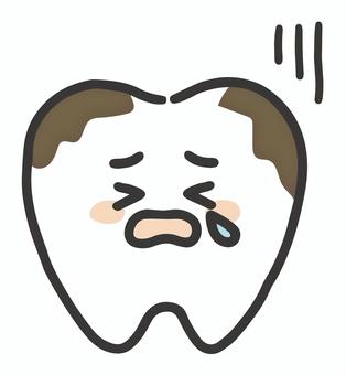 虫歯の歯が泣いているイラスト 虫歯,歯,歯医者,欠けた歯,歯が痛い,ズキズキ,泣いてる,よごれ,歯医者さん,歯科医院のイラスト素材