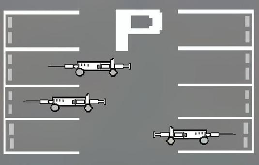 コロナワクチン接種会場、駐車場（注射場） ワクチン,コロナ,熱が出た,駐車場,注射のイラスト素材