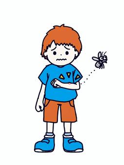 蚊に腕を刺された男の子のイラスト 蚊,虫,虫刺され,かゆい,男の子,夏,虫対策,子ども,1人,小学生のイラスト素材