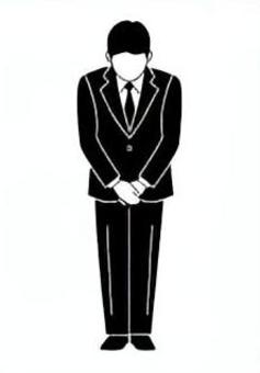 お辞儀するスーツの男性(モノクロ) お辞儀,男性,1人,全身,黒服,モノクロ,礼服,敬意,感謝,謝罪のイラスト素材